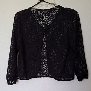 Glamour Black Floral Lace Open-Front Cardigan Shrug